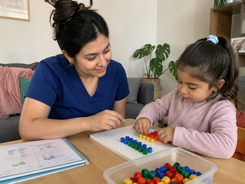 Terapia ocupacional a domicilio, actividad de coordinación con una niña